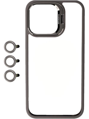 ZORE Apple iPhone 15 Pro Max Kılıf Kamera Lens Korumalı Standlı Klon Lensli KAPAK-GRI-8680436728710-