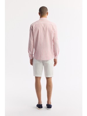 AVVA Erkek Kırmızı Düğmeli Yaka Çizgili %100 Pamuk Comfort Fit Gömlek A51Y2167