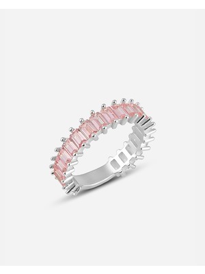 Meks Jewels Pembe Quartz Renkli Baget Taşlı Gümüş Tamtur Yüzük