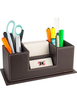 2K Masaüstü Deri Organizer Kalemlik 4 Gözlü Desktop Organizer Rainbow Vegan 10X12X25 Cm.