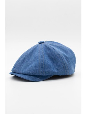 Erkek Denim Ingiliz Newsboy Kasket - Açık Mavi Kot Şapka | Standart Fit/esnek