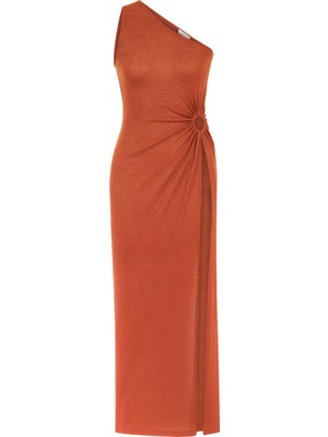 Tek Omuz Halkalı Kahverengi Elbise