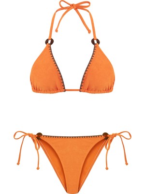Aquella Süet Dokulu Turuncu Üçgen Bikini Takım