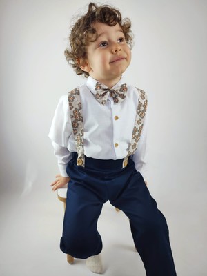 Uzun Kollu Gömlek, Salopet Askılı Pantolon, Papyon 3'lü Erkek çocuk takım