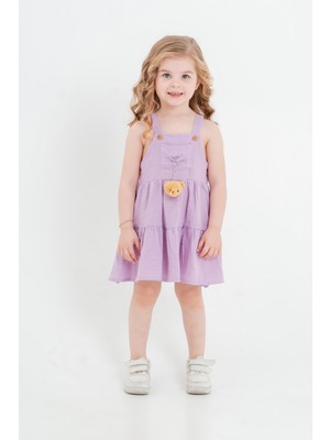 Kız Bebek Çocuk Lila Ayıcık Aksesuarlı Elbise