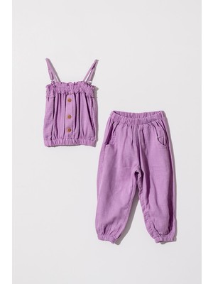 Kıpırık Baby Kız Çocuk Lila Pantalonlu Poplin Takım
