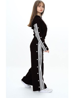 Kız Çocuk Çizgili Kapüşonlu Alt&üst Eşofman Takımı – %100 Pamuk, Oversize, Lastikli BEL-EŞT-030