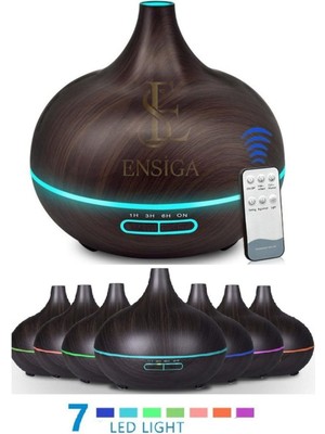 Ensiga Uzaktan Kumandalı 550 ml Aroma Difüzörü Ultrasonik Hava Nemlendirici Siyah Renkli LED Işık
