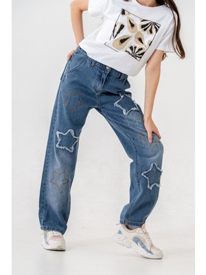 Kız Çocuk Yıldızlı Kot Pantolon 2204