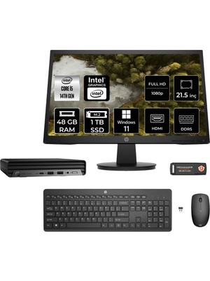 HP Pro Mini 400 G9 i5 14500T 48GB RAM 1TB SSD 21.5" FHD Win11 Pro 9H6W8ETMNT408 Mini PC + Per4 USB