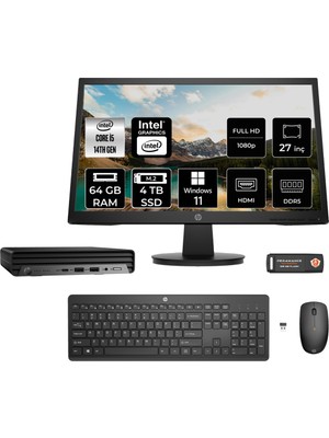 HP Pro Mini 400 G9 i5 14500T 64GB RAM 4TB SSD 27" FHD Win11 Pro 9H6W8ETMNT415 Mini PC + Per4 USB