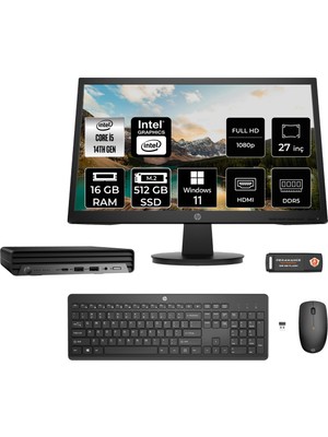 Hp Pro Mini 400 G9 Intel Core I5 14500T 16GB 512GB SSD 27" Fhd Monitör Windows 11 Pro Mini Masaüstü Bilgisayar & Per4 USB Bellek 937R4EAMNT387