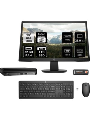 Hp Pro Mini 400 G9 Intel Core I5 14500T 32GB 1tb SSD 23.8" Fhd Monitör Fdos Mini Masaüstü Bilgisayar & Per4 USB Bellek 937R4EAMNT318