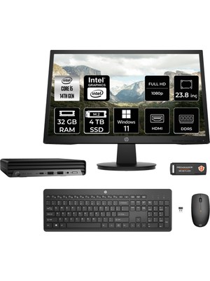 Hp Pro Mini 400 G9 Intel Core I5 14500T 32GB 4tb SSD 23.8" Fhd Monitör W11P Mini Masaüstü Bilgisayar & Per4 USB Bellek 9H6W8ETMNT400