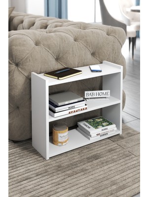 BabHome Çok Amaçlı Kitaplık Yan Sehpa Dekoratif Raf Ünitesi Komodin Konsol Beyaz