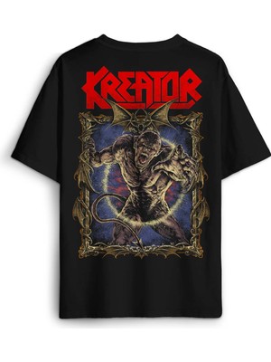 Kreator Portal Metal Music Baskılı Oversize T-Shirt Siyah Unisex Tişört