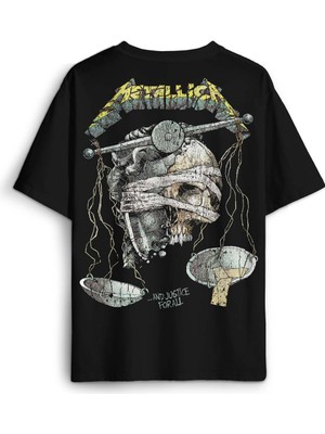 Oversize T-Shirt Metallica And Justice For All Rock Metal Music Baskılı Siyah Unisex Tişört