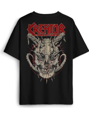 Kreator Metal Music Skull Baskılı Oversize T-Shirt Siyah Unisex Tişört