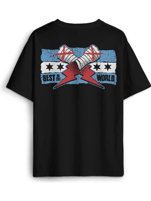 Siyah Oversize Tişört Eldiven Blue Flag cm Punk Mavi Bayrak Fitness Spor Baskılı Unisex T-Shirt