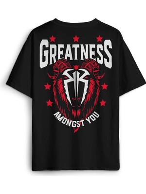 Siyah Oversize Tişört Greatness Roman Reigns Gym Spor Fitness Sırt Ön Baskılı Unisex T-Shirt