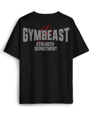 Gymbeast Strength Department Fitness Spor Gym Baskılı Oversize T-Shirt Siyah Unisex Tişört