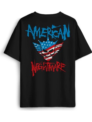 Siyah Tişört Cody Rhodes American Nightmare Wwe Güreş Gym Sırt Ön Baskılı Oversize Unisex T-Shirt