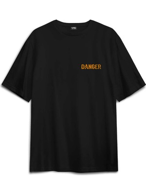 Siyah Unisex Demon Slayer Tişört Zenitsu Anime Tanjiro Nezuko Sırt Ön Baskılı Oversize Tişört