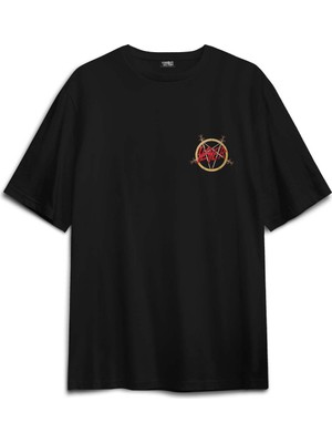 Slayer Metal Music Guitar Gitar Baskılı Oversize T-Shirt Siyah Unisex Tişört