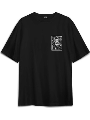 Siyah Oversize Tişört Scream Edward Munch Tablo Korku Ressam Sırt Ön Baskılı Unisex T-Shirt