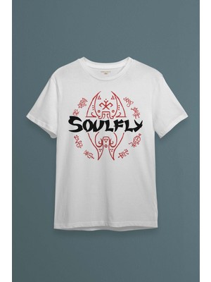 Baskılı Unisex Tişört Renk Soulfly Metal Music Müzik Pamuklu Beyaz T-Shirt