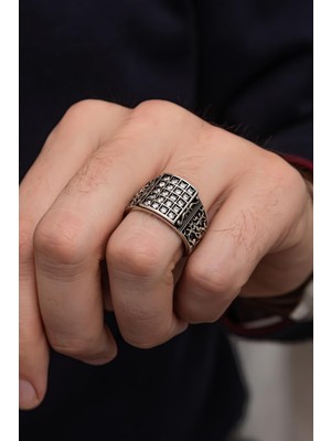 Yüzük Sanatı Zirkon Beyaz Sıra Taşlı 925 Gümüş Erkek Yüzük