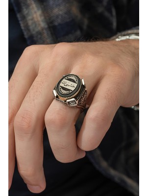 Yüzük Sanatı Hasbiyallah Yazılı 925 Gümüş Erkek Yüzük