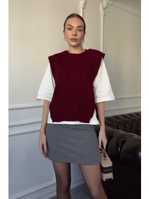 Magarde Triko Detay Tshirt- Bordo