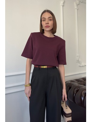 Magarde Omuz Vatkalı Premium Tshirt- Bordo