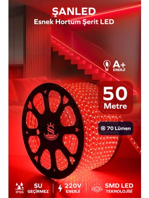 ŞANLED Hortum Esnek Şerit LED Kırmızı Işık + 220V FIŞ/1,2,3,4,5,10,15,20,25,50,100 Metre