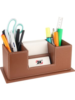 2K Masaüstü Deri Organizer Kalemlik 4 Gözlü Desktop Organizer Rainbow Vegan 10X12X25 Cm.