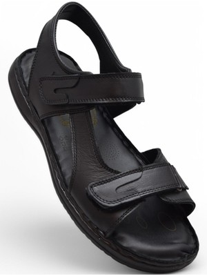 Ispartalılar 088 Topuk Jelli Tam Ortopedik Taban Hakiki Deri Erkek Sandalet Cırtlı Sandalet