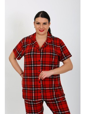 Büyük Beden  Kısa Kollu Milan Gömlek Pijama Takımı- Genç Anne Serisi