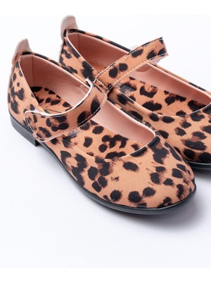 Kız Çocuk Leoparlı Yumuşak Kaydırmaz Taban Babet