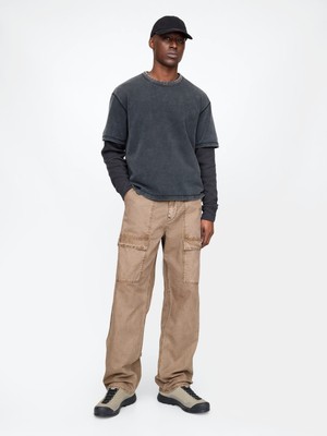 Erkek Bej Baggy Utility Jean Pantolon