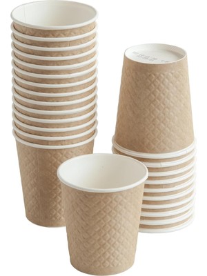 25 Adet Kraft Çift Duvarlı Kahve Bardağı 8 Oz, Küçük Kağıt Çay Bardakları 250 Ml, Soğuk ve Sıcak Içecekler, Waffle Kraft