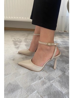 Preshley Kadın Persi Siyah Rugan Bilekten Bağlamalı 10 cm İnce Topuklu Ayakkabı