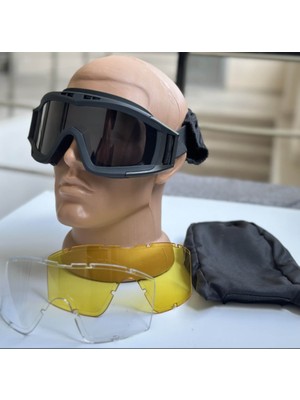 Revision Taktik Gözlük 3 Lensli Koruyucu Maske / Tactical Askeri Gözlük / Airsoft ve Motosiklet Gözlüğü