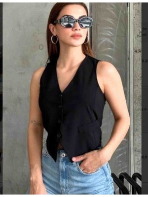 Milano Styling Beyaz V Yaka Önü Düğmeli Kadın Yelek