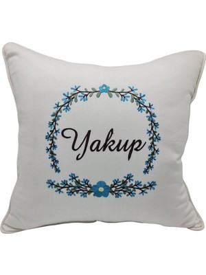 Atölye Müge Kişiye Özel Nakışlı Doğum Yastığı Mavi Çiçek Desenli 40X 40 cm