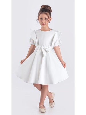 Pina Kids Kız Çocuk Gül Detaylı Kısa Kollu Elbise ELB.2717