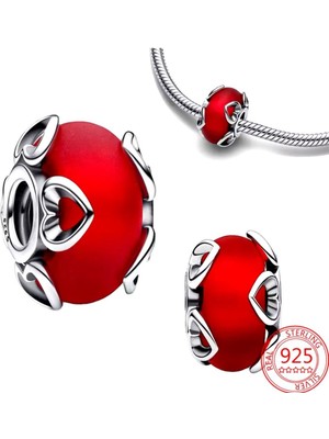 Poseidons Jewellery Buzlu Kırmızı Murano & Kalpler Charm