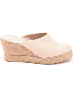 Elişi Platformlu Burnu Kapalı Elişi Hasır Keten 9cm Topuk Sabo Terlik Handmade