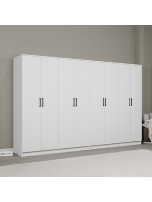 Midoser Kardelen Serisi Mat Beyaz 8 Kapaklı 10 Raflı 280 cm  Elbise Dolabı - Gardırop seti