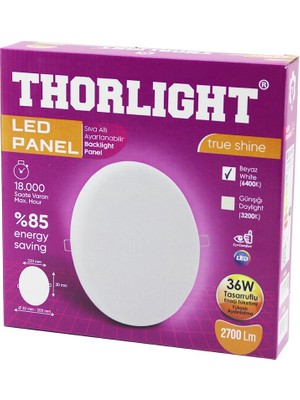 Trend Kapında Thorlıght S-236 36W 22CM Beyaz LED Panel Sıva Altı Ayarlı Mandallı 6400K - 2700LM - 18000 Saat - 2835 Smd